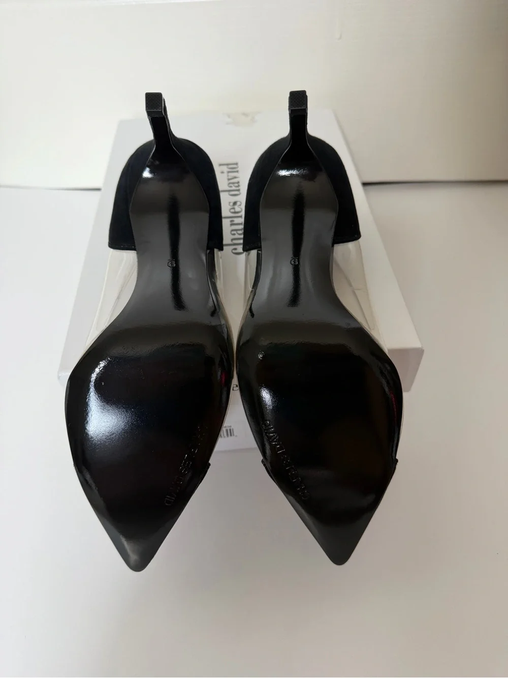 Charles David Women's Black Pointed-Toe Plexi and black suede Pumps, Size 9